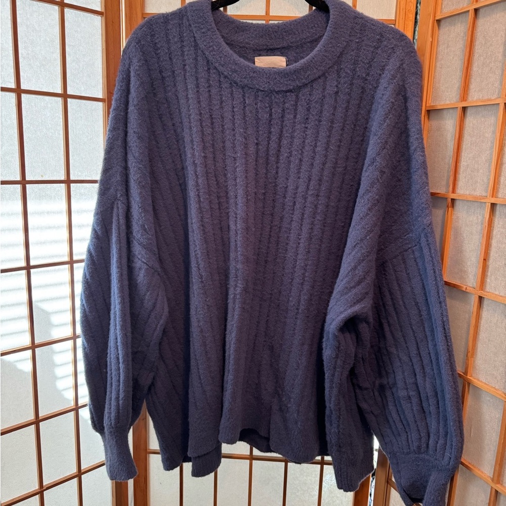 Aerie Deep Blue Ribbed Crewneck Sweater